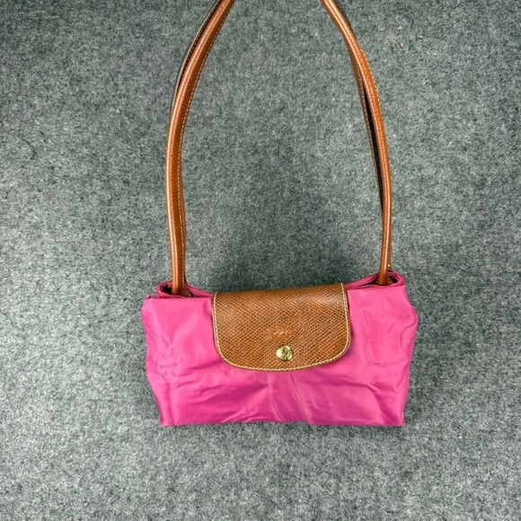 Longchamp Pink Nylon Leather Trim Shoulder Bag Top Handle Tote Handbag - Picture 1 of 12
